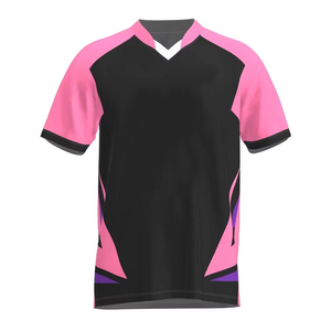 Maillot de Gaming E-Sports Unisexe pour Adultes 2026, Col en V, Impression par Sublimation, Séchage Rapide, Blocs de Couleurs Rose, Noir, Violet, Manches Courtes - Product Image 1