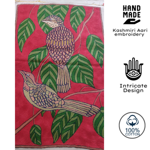 Tapisserie Bohème Rouge Cachemire Aari Broderie Main Lavable Oiseaux Colorés Décoration Murale pour Anniversaire Maison Hôtel Cadeau - Product Image 4