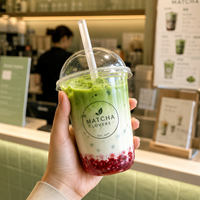Gobelets froids en PET en forme de U avec logo personnalisé, couvercles à bec verseur et pailles, disponibles en 10oz et 12oz, pour boissons matcha à emporter, vente en gros