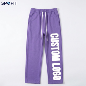Pantalon de survêtement décontracté unisexe coupe droite ample en molleton épais avec logo personnalisé style vintage streetwear - Product Image 3