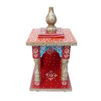 Mini Temple/Pooja Ghar Mandir en Bois Artisanal, Armoire de Bureau à Domicile, Art Léger, Décoration de la Maison pour Diwali