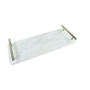 Plateau de service en marbre de taille personnalisée de qualité supérieure avec poignée en métal doré Ustensiles de cuisine faits à la main pour un service pratique - Product Image 1
