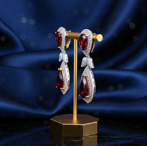 Boucles d'oreilles pendantes longues en grenat taille poire, hydro et zirconium cubique, 5 pouces, en argent 925 plaqué or, pour mariage, soirée, cadeau pour elle - Product Image 3