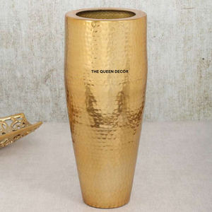 Aluminum Metal <b>Round</b> Shape Embossed <b>Brush</b> Texture Gold Plated Metal Vase Latest Contemporary Top Selling - Product Image 6