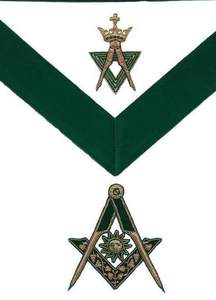 Senior Deacon Allied Masonic Degrees <b>Apron</b> Green Velvet <b>White</b> Body, Adjustable Belt, Premium Regalia Wear - Product Image 2