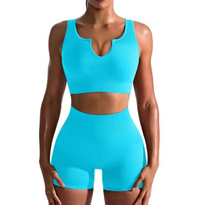 Ensemble de sport et yoga pour femmes grandes tailles, respirant, soutien-gorge de sport léger, short de sport uni, deux pièces pour femmes - Product Image 5