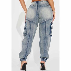 Custom Wholesale Factory Direct Sales Women's New Casual Fashion Denim Mid <b>Waist</b> Overalls <b>Elastic</b> Foot Pants <b>Jeans</b> - Product Image 2