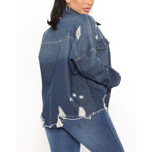 Women's European American Long Sleeve <b>Denim</b> <b>Coat</b> Casual Washed Lapel Design Solid Pattern Regular Fit Quick Dry Polyester/Cotton - Product Image 3