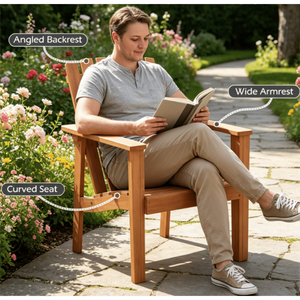 Sedia Adirondack in Legno di Acacia con Finitura Naturale, Schienale Ergonomico, Braccioli Extra, Resistente, per Esterni, Giardino e Appartamento - Product Image 4