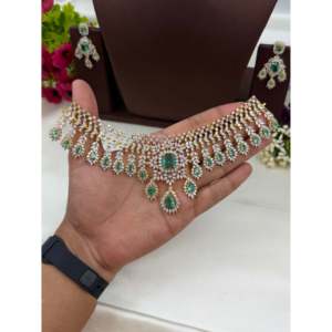 Indian Ethnic Maya American Diamond Two-Tone Choker Necklace <b>Gold</b> Plated CZ Bridal Jewelry <b>Set</b> - Product Image 3