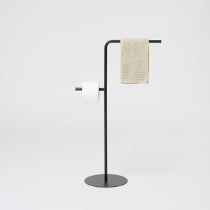 Porte-serviettes double mural en métal noir, support minimaliste pour serviettes de salle de bain, 2 barres, support de serviettes autoportant - Product Image 3