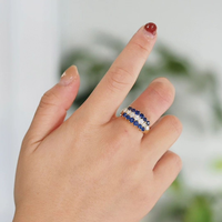 Bague élégante en or massif avec diamant rond bleu et blanc, bijou de mariage, idéale pour les fêtes, cadeau pour femme