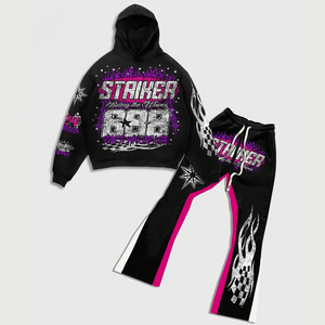 Men Custom Y2K Street Style <b>Tracksuit</b> Screen Printed Hoodie Flare Pants Set Oversized Hip Hop Winter Streetwear Clothing - Product Image 1