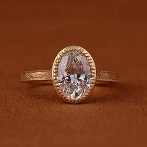 Anillo de Diamantes de Corte Ovalado con Engaste de Bisel, Chapado en Oro, Plata 925, Anillo de Compromiso y Boda para Mujer - Product Image 1