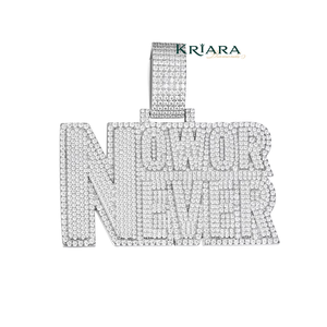 Pendentif Moissanite « Maintenant ou jamais » en argent 925 plaqué or rose, breloque unisexe sur le thème du hip-hop avec design lettre - Product Image 1
