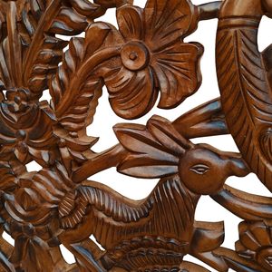 Cabecero de Cama King Size de Madera Tallada a Mano con Diseño de Pavo Real, Acabado Marrón, Paneles Decorativos Hechos a Mano con Madera de Ingeniería - Product Image 5