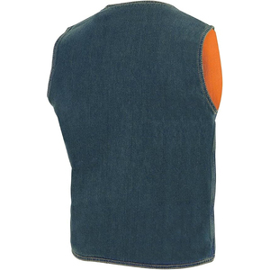 Samroz Sports Men's BlueClassic Genuine Leather Western Style <b>Cowboy</b> Biker <b>Vest</b> with V-neck Snap Button Closure Winter Outerwear - Product Image 3