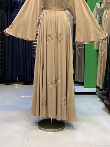 Abaya la plus vendue, style Dubaï, ornée de perles et de sequins, à manches longues, traditionnelle musulmane, faite à la main, pour mariage, respirante, col en V pour femme - Product Image 3