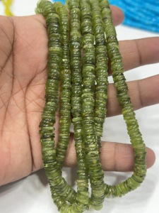 Perles de pierres précieuses de haute qualité pour la fabrication de bijoux, 17 pouces, Vessonite verte naturelle, forme Heishi lisse, taille 6-7 mm - Product Image 5