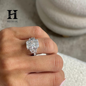 Luxury 5 Carat Radiant Cut Engagement Ring Three Stone Lab Diamond Ring with Cadillac Side Stones 14K White Gold Wedding Ring - Product Image 4