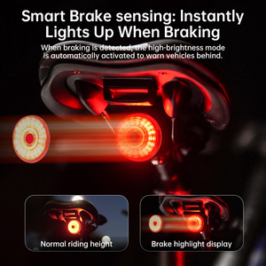 Feu Arrière Intelligent à Capteur <span class=keywords><strong>de</strong></span> Frein pour Vélo, Lampe Étanche Rechargeable Type-C, Avertissement <span class=keywords><strong>de</strong></span> Sécurité pour VTT - Product Image 3