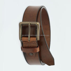 Nouveau Designer personnalisé boucle en alliage en gros hommes de la mode en cuir véritable marron texturé robe ceintures et accessoires - Product Image 3