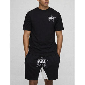 ชุดเสื้อยืดและกางเกงขาสั้นผ้าฝ้ายสำหรับผู้ชายลายดาว พิมพ์ลาย สวมใส่สบายๆ สไตล์ลำลอง ชุดกีฬา รับผลิตตามสั่ง ขายส่ง - Product Image 1