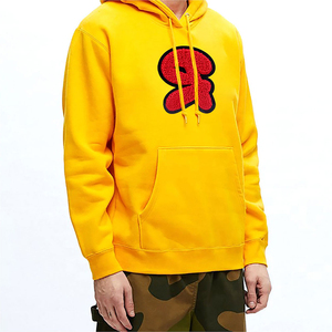 Sweat-shirt à capuche jaune pour homme avec broderie de lettres rouges, pull décontracté - Product Image 3