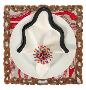 Mantel individual cuadrado de tela hecho a mano, diseño abstracto con cuentas rojas, tapete decorativo oriental para mesa - Product Image 3