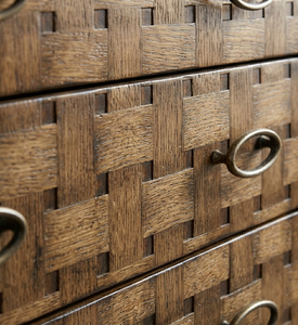 <b>Rustic</b> Basketweave Wood Chest Of Drawers Antique Solid Wood 3 Drawer Storage <b>Cabinet</b> Unique Textured Bedroom Accent Furniture - Product Image 3