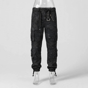 Pantalon cargo camouflage noir pour homme, taille haute, plusieurs poches, respirant, toile mi-lourde, style vêtements de travail, automne - Product Image 6