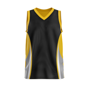 Camiseta de Baloncesto sin Mangas para Hombre, Negra y Amarilla, Cuello Redondo, Absorbe la Humedad, Ajuste Atlético, Estampado Sublimado, Ropa Deportiva para Adultos - Product Image 3
