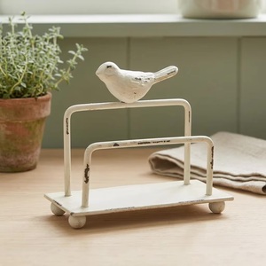 <b>Rustic</b> White Metal business card holder With Bird Sculpture Single Tier Storage Holder Handmade Design - Product Image 5