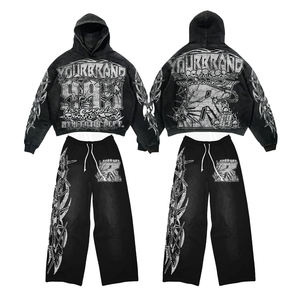 Survêtement d'hiver personnalisé délavé à l'acide pour hommes et femmes, 100 % coton, style streetwear, design pantalon en jean denim 500g, logo frontal - Product Image 6