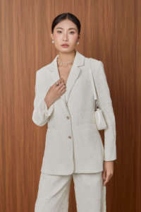 Wholesale OEM Lace <b>Blazer</b> <b>Set</b> Women Floral Lace Elegant / Feminine / Formal LA ROSE Notched Lapel <b>Blazer</b> Pants & Skirt <b>Set</b> KS79 - Product Image 6