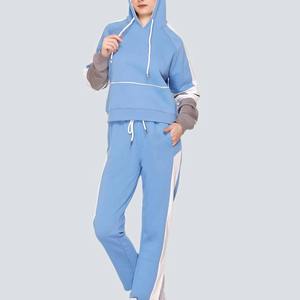 Women's 100% Cotton High-Stretch Two-Piece Full-Length V-neck Winter Hip Hop Fleece Athletic <b>Tracksuit</b> Set Breathable - Product Image 2