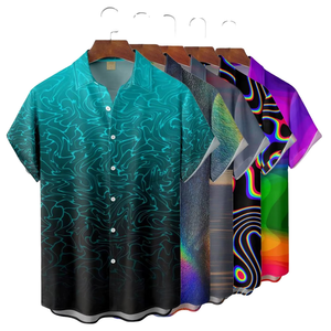 Camisa Hawaiana Estampada de Popelina de Color Sólido para Hombre, Talla Grande, Manga Corta, Transpirable, Informal, para Playa, Verano - Product Image 6