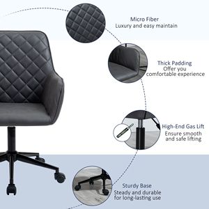Home Office <b>Chair</b> Adjustable Height Diamond Line Design Mid Back <b>Padding</b> Armrests and 360 Wheels in Dark Grey - Product Image 6