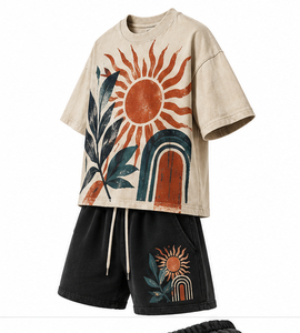 custom logo <b>design</b> High Quality screen printing Custom 100% Cotton Streetwear manufacturer custom Men <b>T</b>-<b>shirts</b> <b>Shorts</b> <b>Sets</b> - Product Image 3
