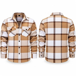 Camisa de franela a cuadros de manga larga para hombre, informal, con cuello vuelto, botones y bolsillos en el pecho, transpirable, teñida con hilo, para otoño - Product Image 1