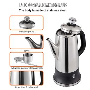 Cafetera Eléctrica de 12 Tazas, Acero Inoxidable 304, con Asa Resistente al Calor y Función para Mantener Caliente - Product Image 3