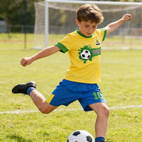 Uniforme de Fútbol Personalizable para Niños, Ecológico, sin Costuras, con Diseño de Bandera, Talla Grande, Secado Rápido, 100% Jersey