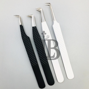 Pinzas de Acero Inoxidable para Extensión de Pestañas, Color Negro y Blanco, Sostenibles, Última Tendencia, Mega Volumen, Pestañas de Visón - Product Image 4