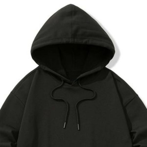 Men's Oversized Hooded Sweatshirt Solid <b>Black</b> Cotton French Terry Casual Pocket Hoodie Autumn Style - Product Image 2