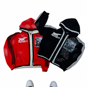 Sudadera con capucha extragrande para hombre, de corte cropped, con estampado, hombros caídos, cremallera, lavado ácido, 100% algodón polar, en dos colores. - Product Image 1