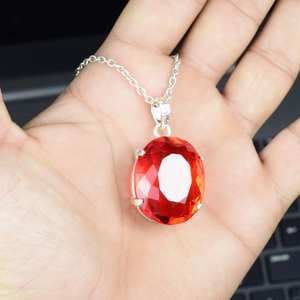 จี้แซฟไฟร์สีส้มทำมือ รูปไข่ เงินแท้ 925 ประดับอัญมณี เครื่องประดับวินเทจสำหรับผู้หญิง - Product Image 6