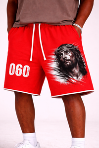 Servicio OEM, Venta al Por Mayor, Shorts de Algodón para Hombre con Diseño Personalizado de Jesús, Nueva Llegada, Marca Privada, Shorts Rojos para Hombre - Product Image 2