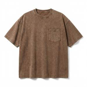 T-shirt en coton épais délavé à l'acide personnalisé, vente en gros, OEM, streetwear, avec poche - Product Image 3
