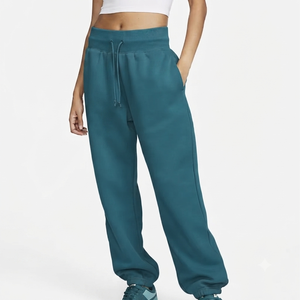 Pantalon droit mi-taille en molleton polyester/coton écologique, coupe droite, longueur intégrale, élastique, style vintage décontracté, pour femme, couleur Teal, idéal été - Product Image 1