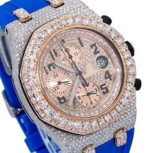 Solid 925 Sterling Silver and <b>18k</b> <b>Gold</b> <b>Watch</b> Moissanite Diamond Blue Rubber Balt <b>Watch</b> Designer Men's Women's Fashion Jewelry - Product Image 5